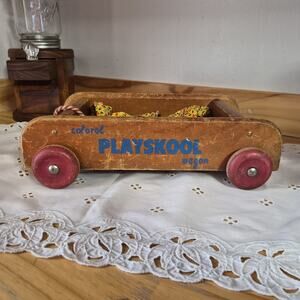 Vintage Playskool Colorol Wooden Wagon Wood Pull Toy - Wagon Only